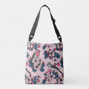 Birds and Blossoms on pink Crossbody Bag