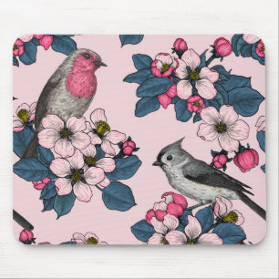Birds and Blossoms on pink Mouse Pad