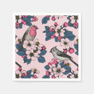 Birds and Blossoms on pink Napkin