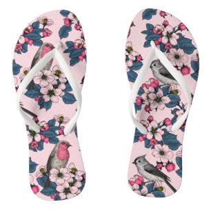 Birds and Blossoms on pink Thongs