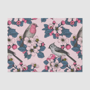 Birds and Blossoms on pink Tissue Paper