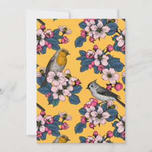 Birds and Blossoms on yellow