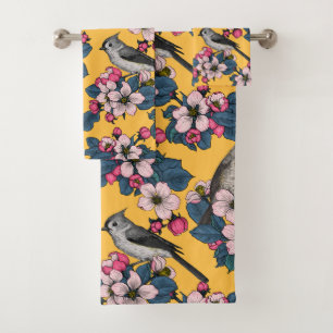 Birds and Blossoms on yellow Bath Towel Set
