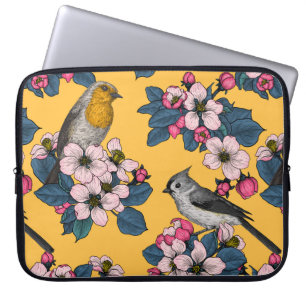 Birds and Blossoms on yellow Laptop Sleeve