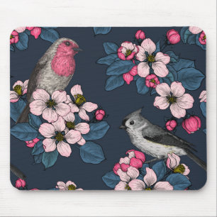 Birds and Blossoms on yellow Mouse Pad