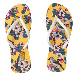 Birds and Blossoms on yellow Thongs