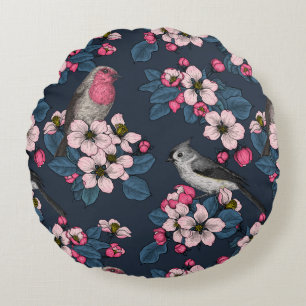 Birds and Blossoms Round Cushion