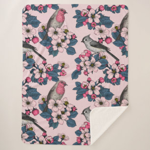 Birds and Blossoms Sherpa Blanket