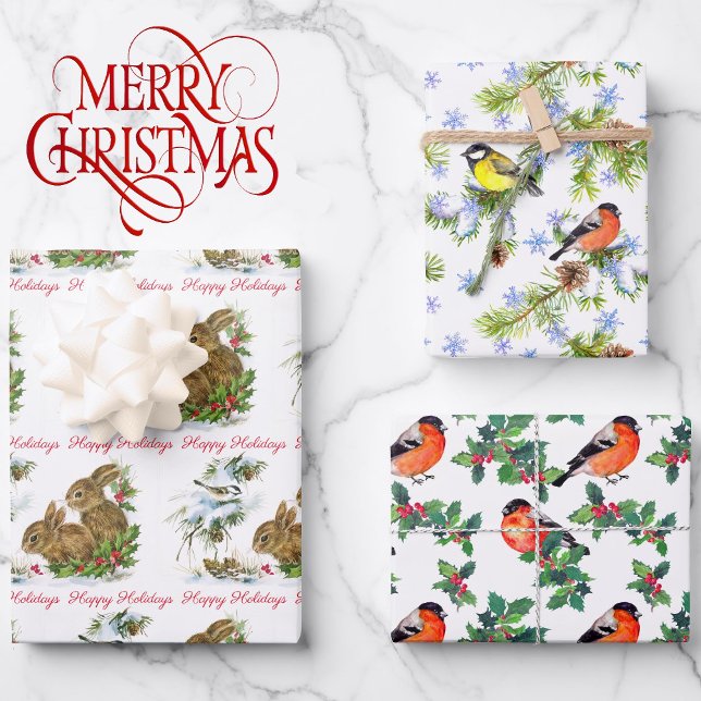 Birds and Bunnies Personalise Christmas 3 Wrapping Paper Sheet (Creator Uploaded)