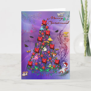 Birds and Butterflies Christmas Tree Art Holiday Card