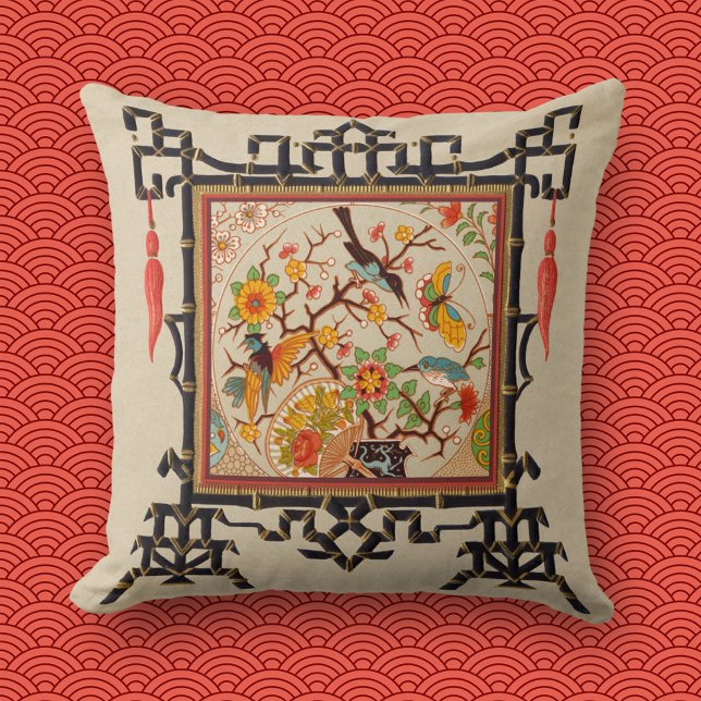 Birds and Butterflies with Bamboo Border Cushion (Creator Uploaded)