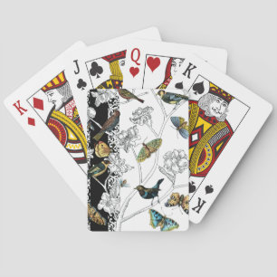 Birds and Butterfly on a Black & White Background Playing Cards