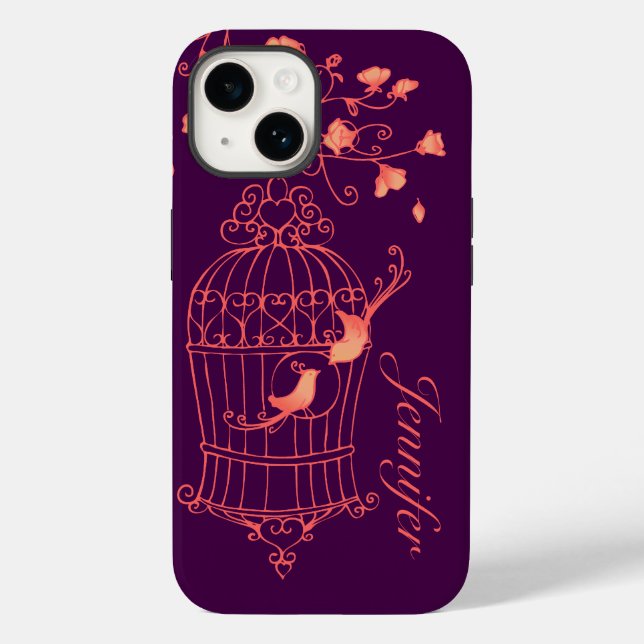 Birds and cage orange & purple name Case-Mate iPhone case (Back)
