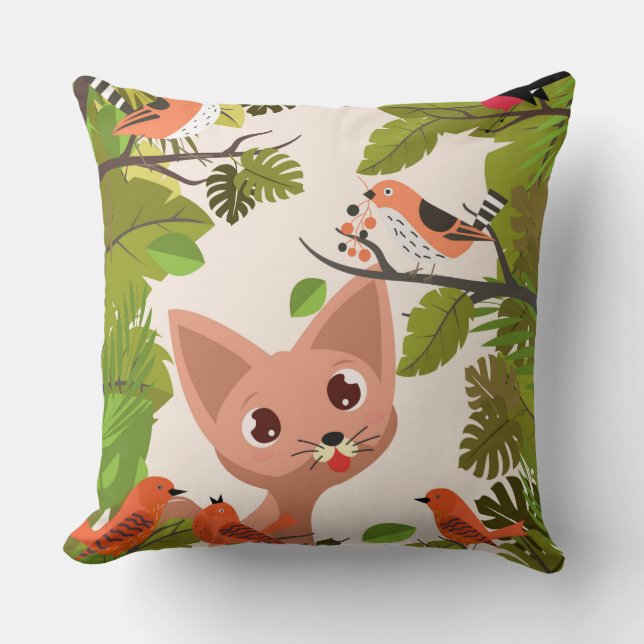 Birds And Cat Pillow (Front)