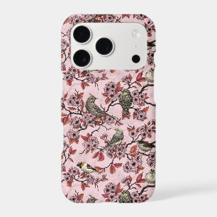 Birds and cherry blossom on rose pink