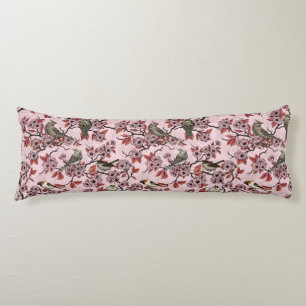 Birds and cherry blossom on rose pink body cushion