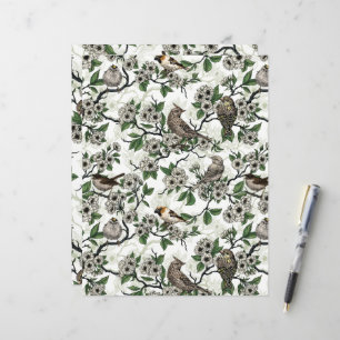 Birds and cherry blossom on white
