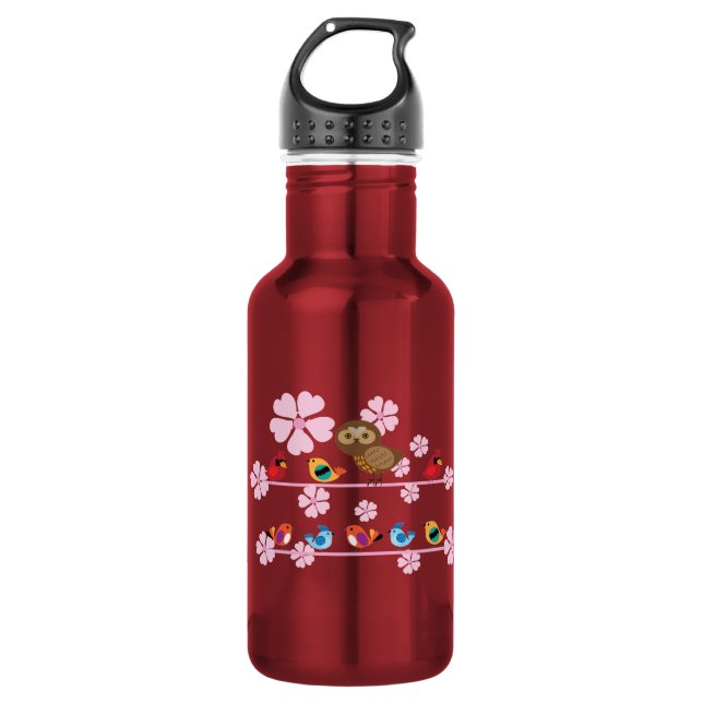 birds and cherry flowers 532 ml water bottle (Front)