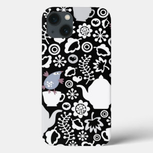 Birds and cups pattern iPhone 13 case