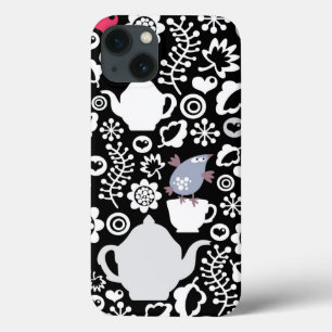 Birds and cups pattern iPhone 13 case