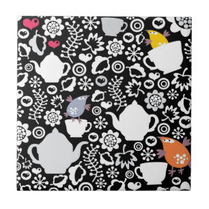 Birds and cups pattern ceramic tile