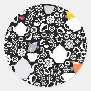 Birds and cups pattern classic round sticker