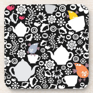 Birds and cups pattern coaster