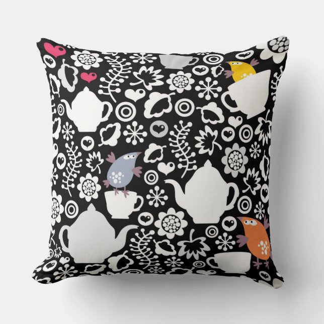 Birds and cups pattern cushion (Front)