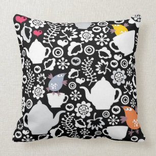 Birds and cups pattern cushion