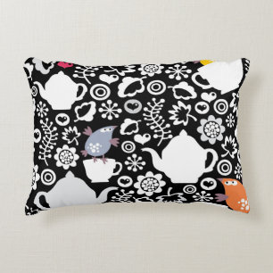 Birds and cups pattern decorative cushion