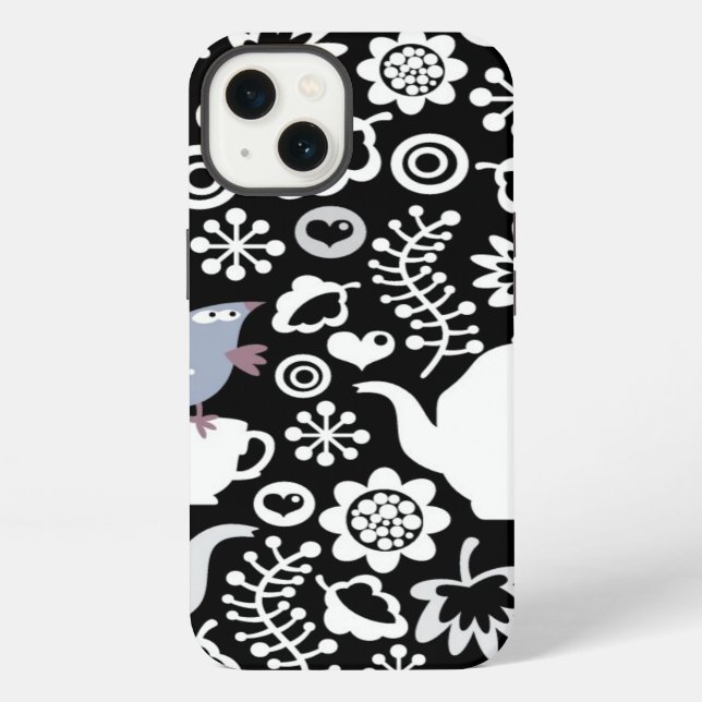 Birds and cups pattern iPhone case (Back)