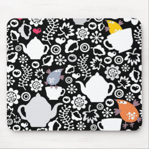 Birds and cups pattern mouse pad