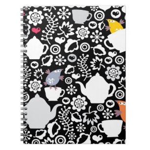 Birds and cups pattern notebook