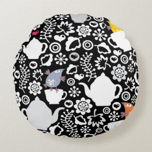 Birds and cups pattern round cushion