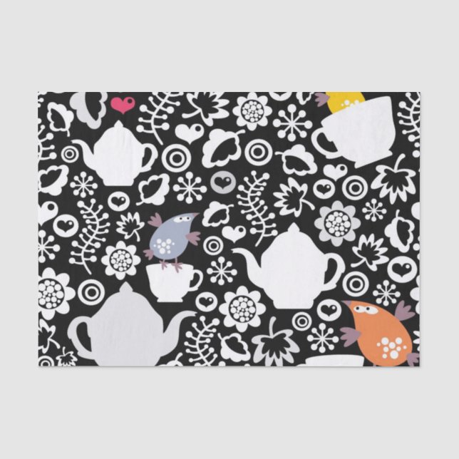 Birds and cups pattern tissue paper (Front)