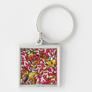 Birds and dog rose hips key ring