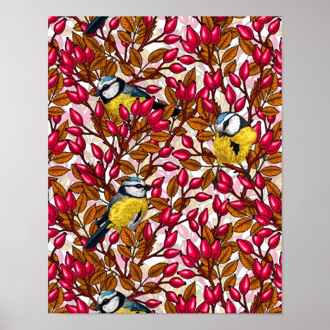 Birds and dog rose hips poster (Front)