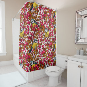 Birds and dog rose hips shower curtain