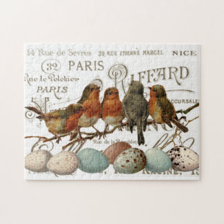 Birds and Eggs Vintage French City Names Puzzle   