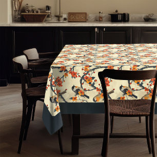 Birds and Fall Flowers Tablecloth Nature-Inspired