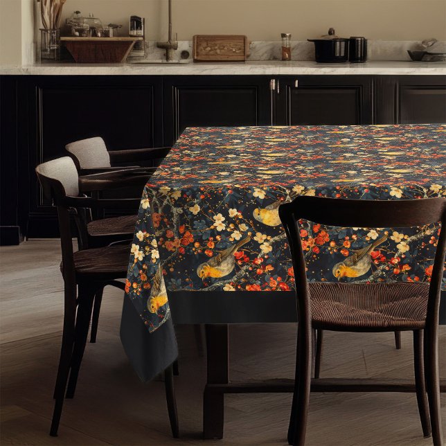 Birds and Fall Flowers Tablecloth Nature-Inspired  (Birds and Fall Flowers Tablecloth Nature-Inspired )