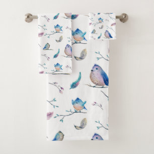 Birds and feathers pattern bath towel set