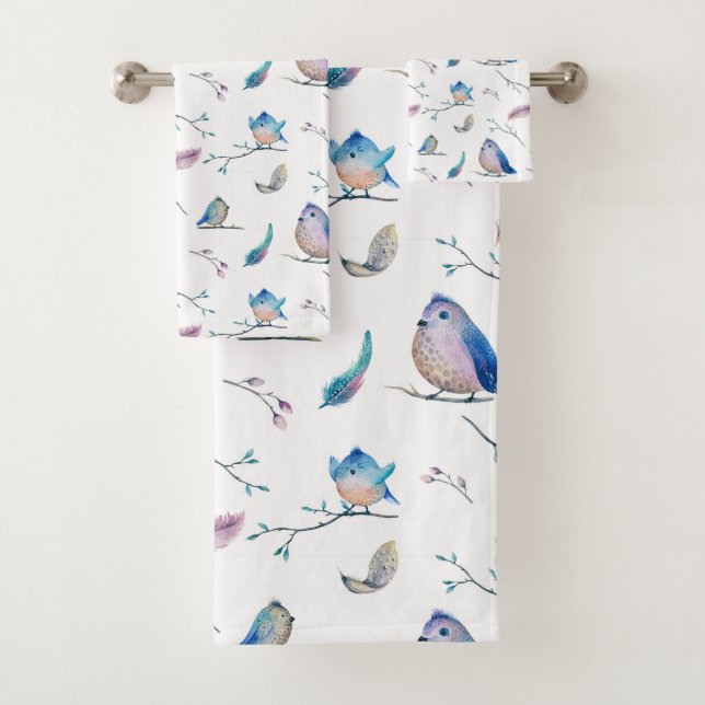 Birds and feathers pattern bath towel set (Insitu)