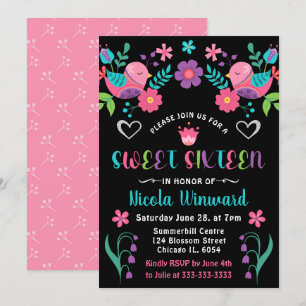 Birds and Floral Mexican Fiesta Sweet Sixteen Invitation