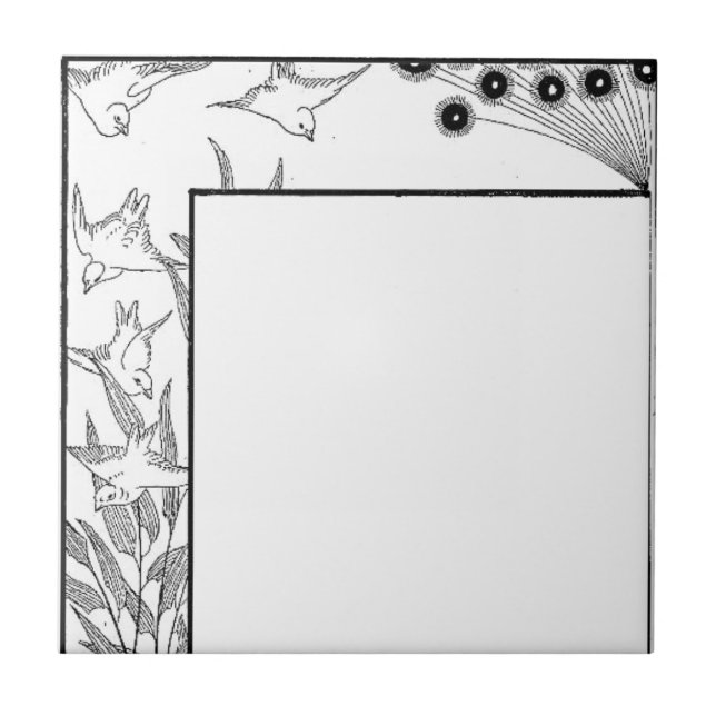 Birds and Flowers Art Deco Nouveau Border Tile (Front)