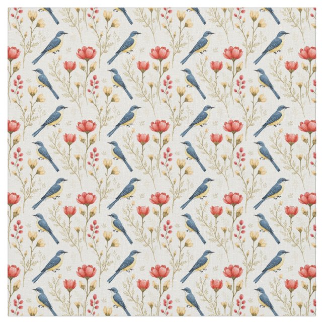 Birds and Flowers Fabric (Close Up)