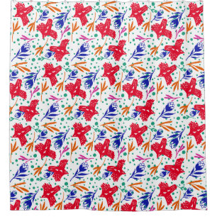 Birds and flowers in colorful pattern shower curtain
