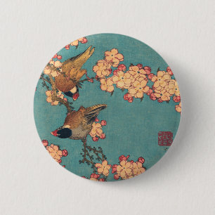 Birds and Flowers Japanese Art Pink Floral 6 Cm Round Badge