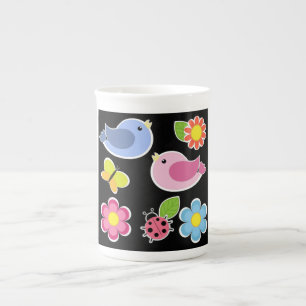BIRDS AND FLOWERS PATTERN BONE CHINA MUG
