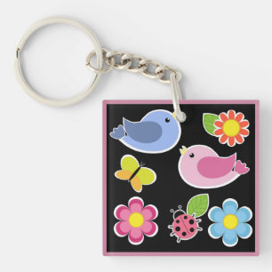 BIRDS AND FLOWERS PATTERN KEY RING